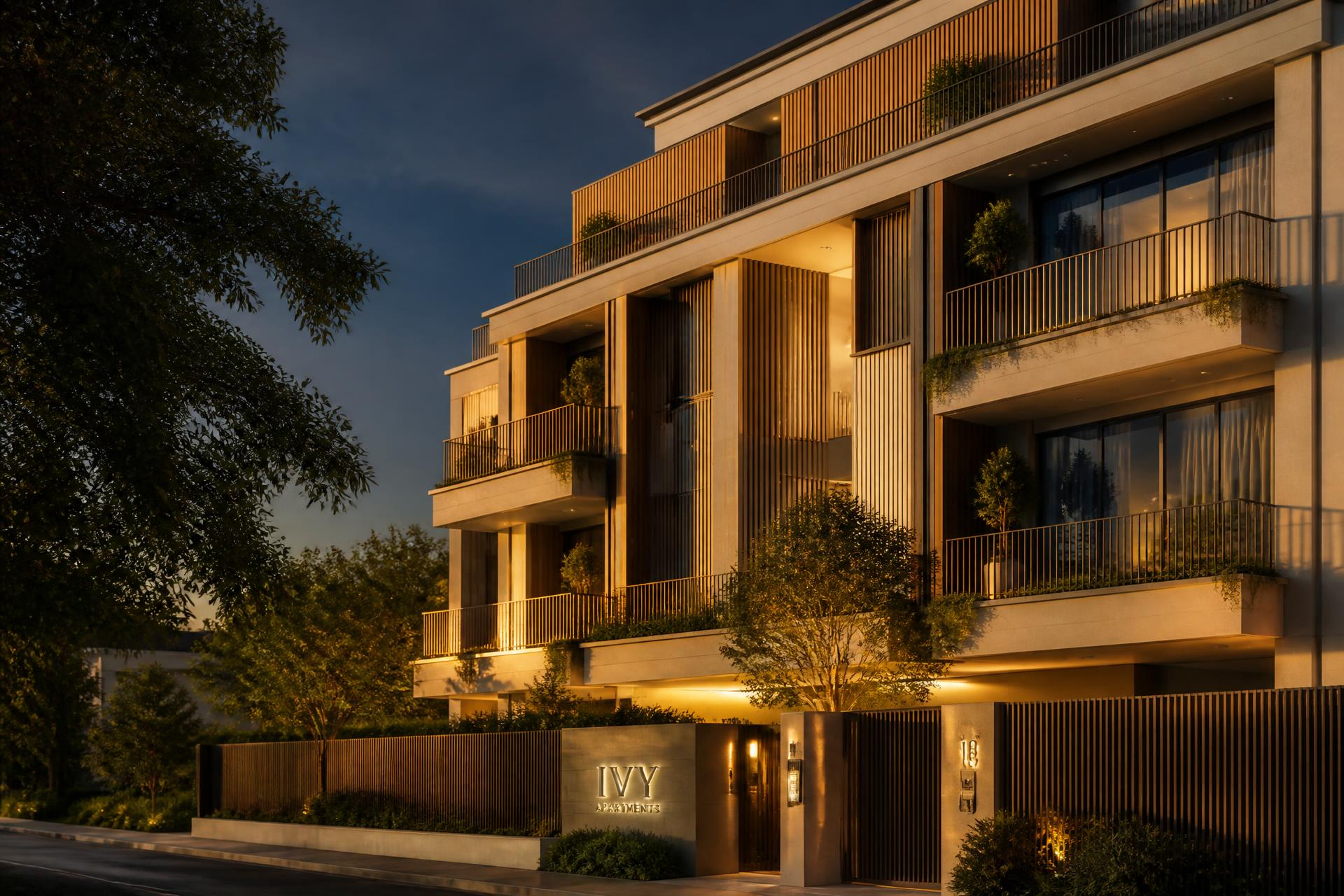 Elegant modern residential building at dusk